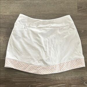 Adidas White Mini Skort with Patterned Hem